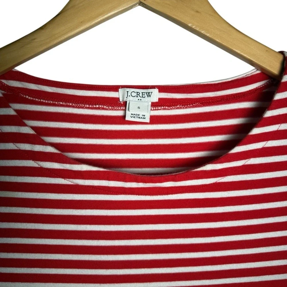J. Crew Red and White Stripe Dress Ruffle Sleeves Size Small